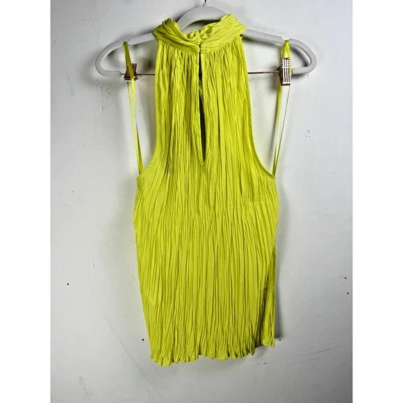 NWT WHBM Bright Yellow Cross Front Crinkle Limelight Luxury Vacation Summer Top - Picture 5 of 6